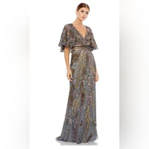 Mac Duggal CAPE SLEEVE EMBELLISHED EVENING GOWN